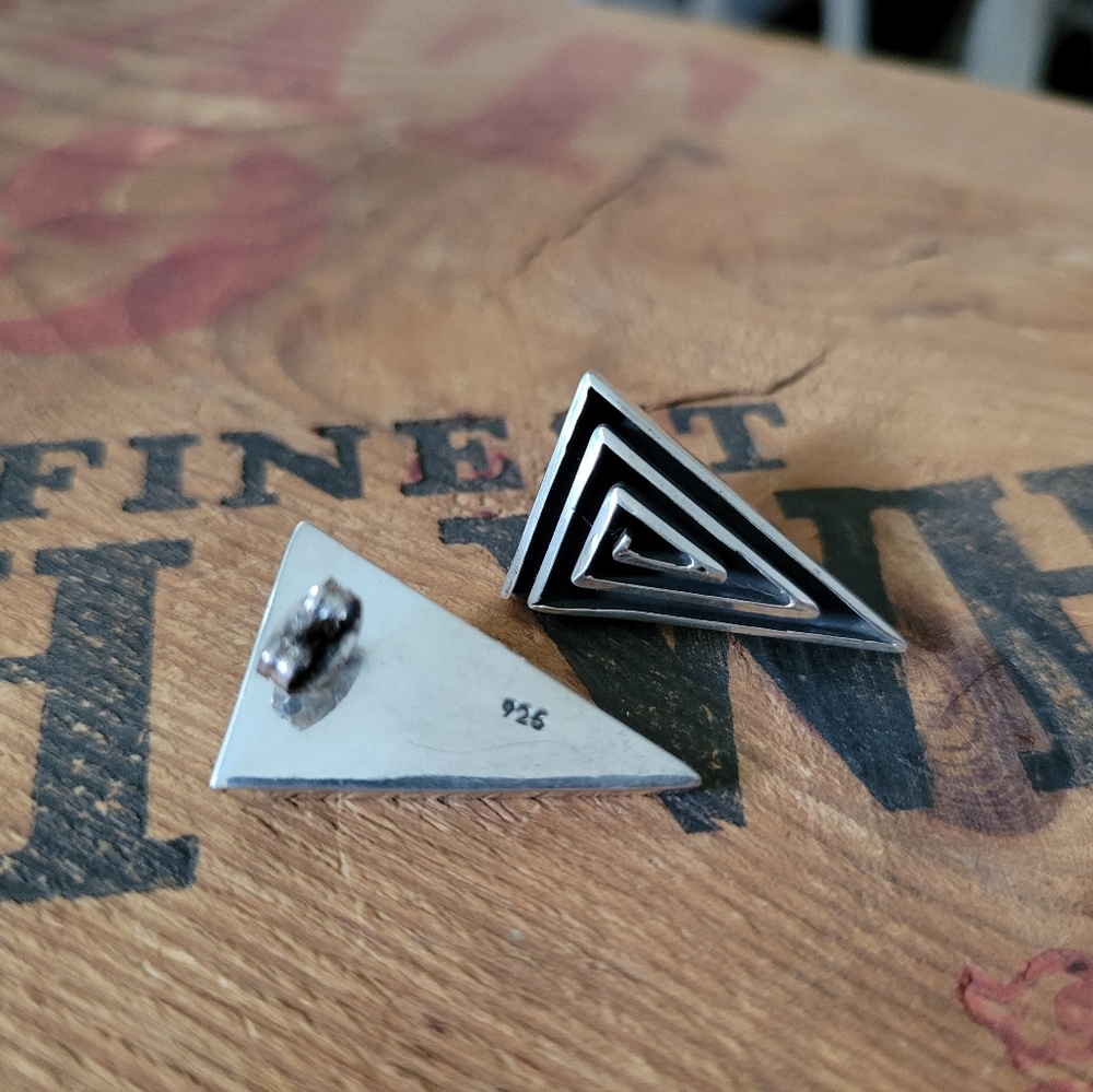 Geometric Solid Sterling Silver Post Earrings - image 4